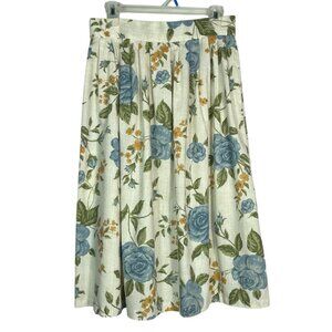Womens Vintage Flax Blend Midi Skirt Sz 16 Cottagecore Floral Prairie Farmhouse